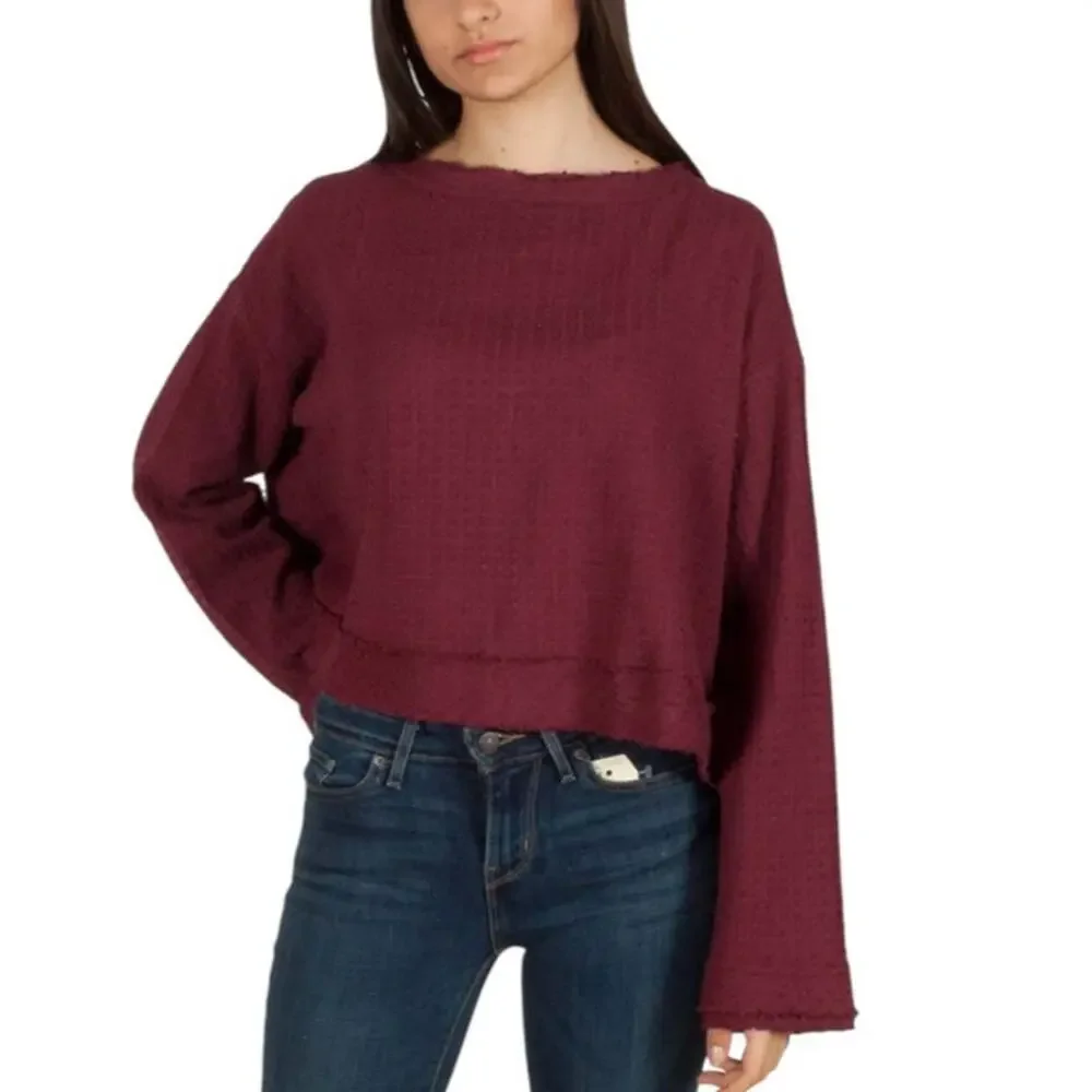 Free People Walking in Hueco Top Burgundy Tie Back Cropped  Size Large